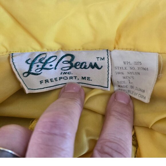Vintage L.L. Bean Aspen Anorak Yellow Nylon Jacket Mens Large Packable Hooded - Picture 10 of 10